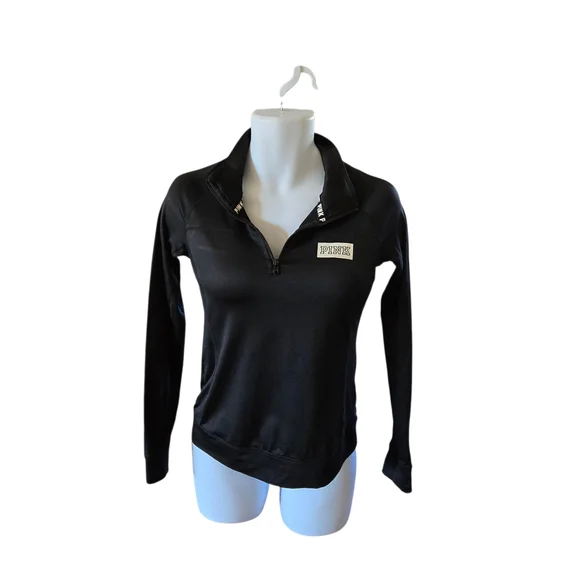 PINK Victoria's Secret Black Quarter Zip Pullover Sweatshirt Top Size S - Picture 1 of 7